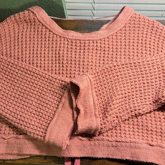 Free People Maybe Baby Pullover Sweater chunky knit lace up back - Picture 5 of 9